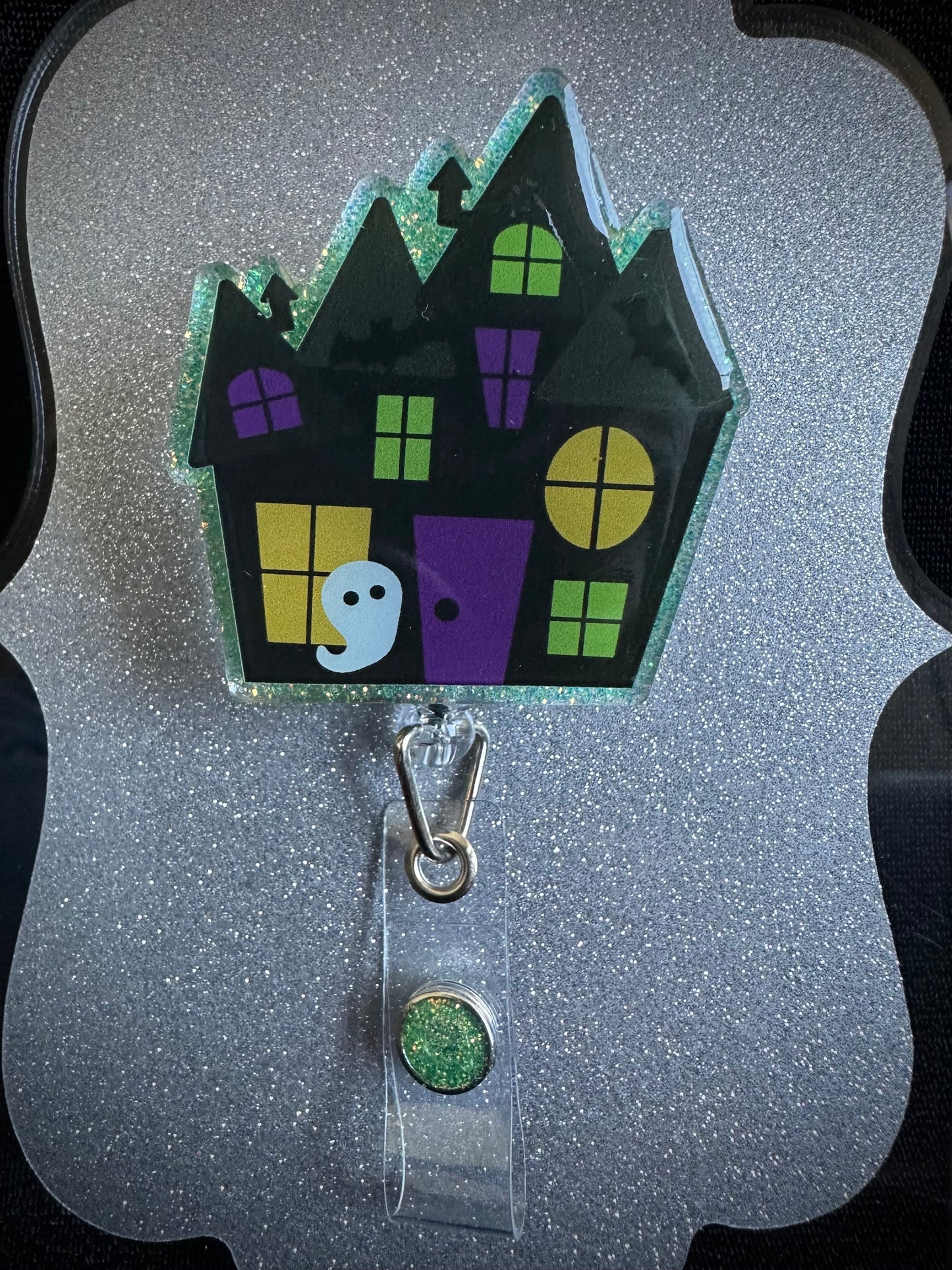 Haunted House Halloween Badge Reel, Funny Nurse, Teacher or Office Staff Gift, Retractable Alligator Clip