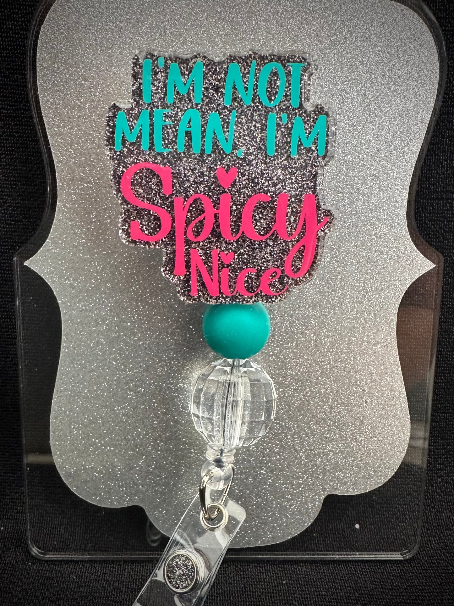 Spicy Nice Badge Reel with beads, Funny Nurse or Office Staff Gift, Retractable Alligator Clip