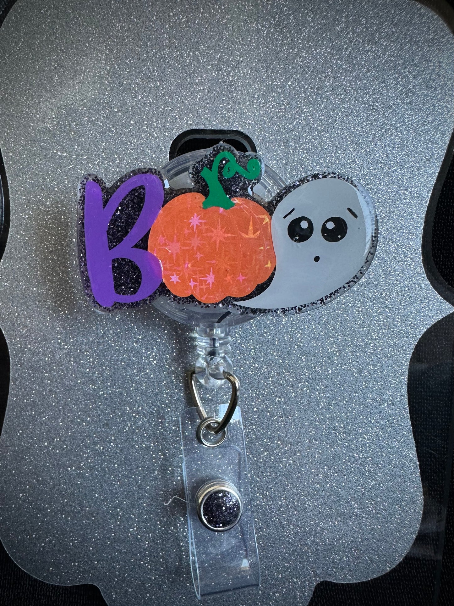 Boo Halloween Badge Reel, Cute Nurse, Teacher or Office Staff Gift, Retractable Alligator Clip