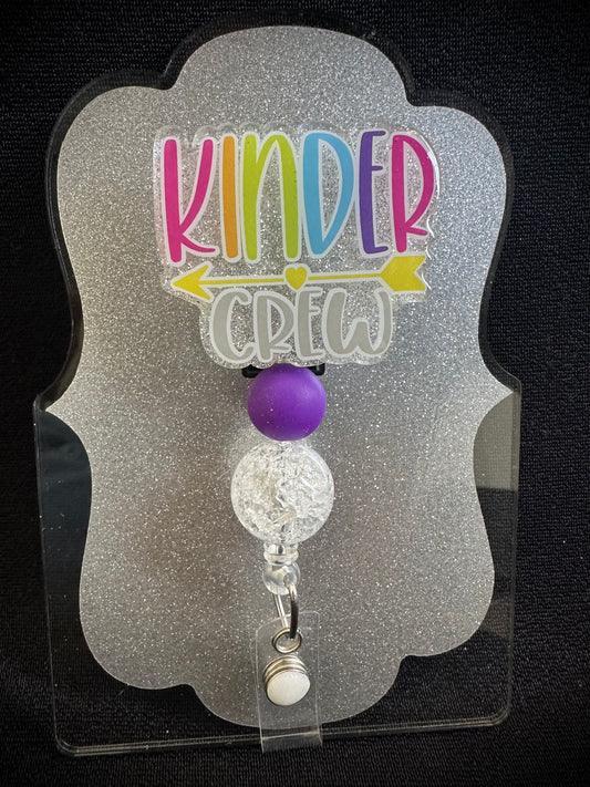 Kindergarten Teacher Badge Reel with beads, Cute Teacher Appreciation Gift, Retractable Alligator Clip
