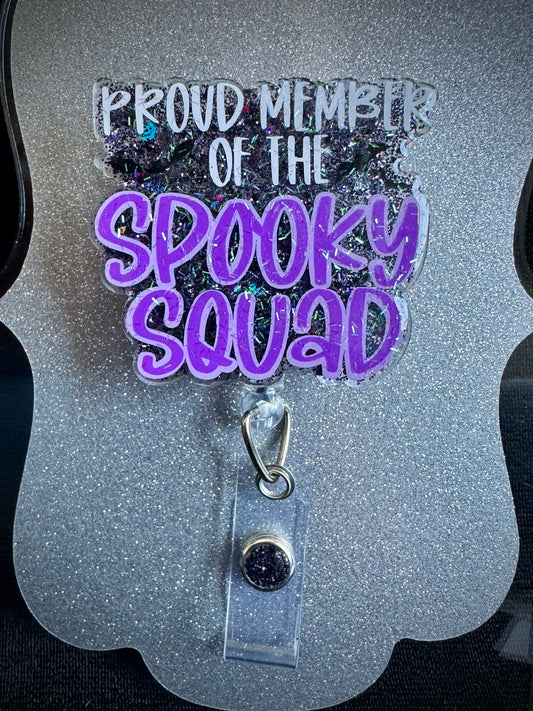 Spooky Squad Proud Member Halloween Badge Reel, Cute Nurse, Teacher or Office Staff Gift, Retractable Alligator Clip