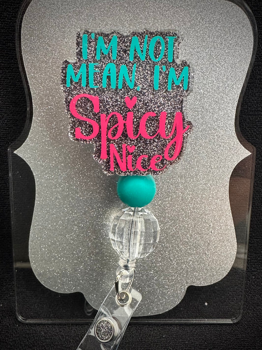 Spicy Nice Badge Reel with beads, Funny Nurse or Office Staff Gift, Retractable Alligator Clip