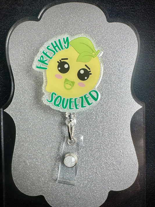 Freshly Squeezed Badge Reel, Funny OB Nurse or Office Staff Gift, Retractable Alligator Clip