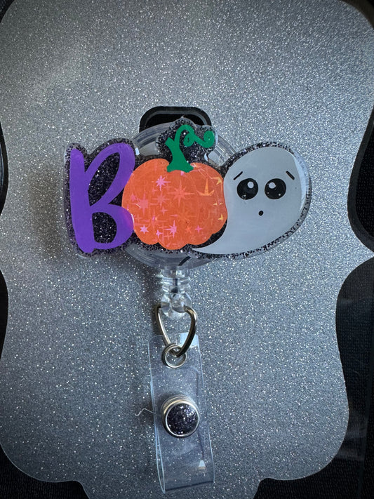 Boo Halloween Badge Reel, Cute Nurse, Teacher or Office Staff Gift, Retractable Alligator Clip