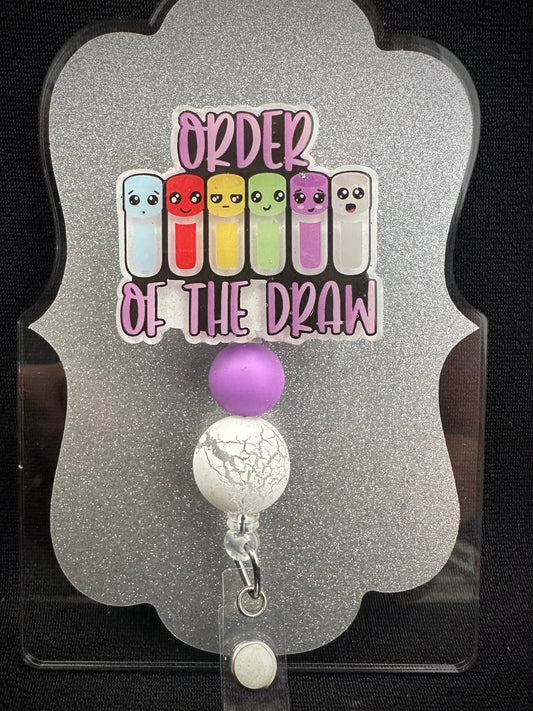 Order of the Draw Badge Reel with beads, Funny Nurse or Office Staff Gift, Retractable Alligator Clip