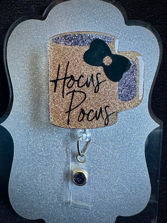 Hocus Pocus Mug Halloween Badge Reel, Cute Nurse, Teacher or Office Staff Gift, Retractable Alligator Clip