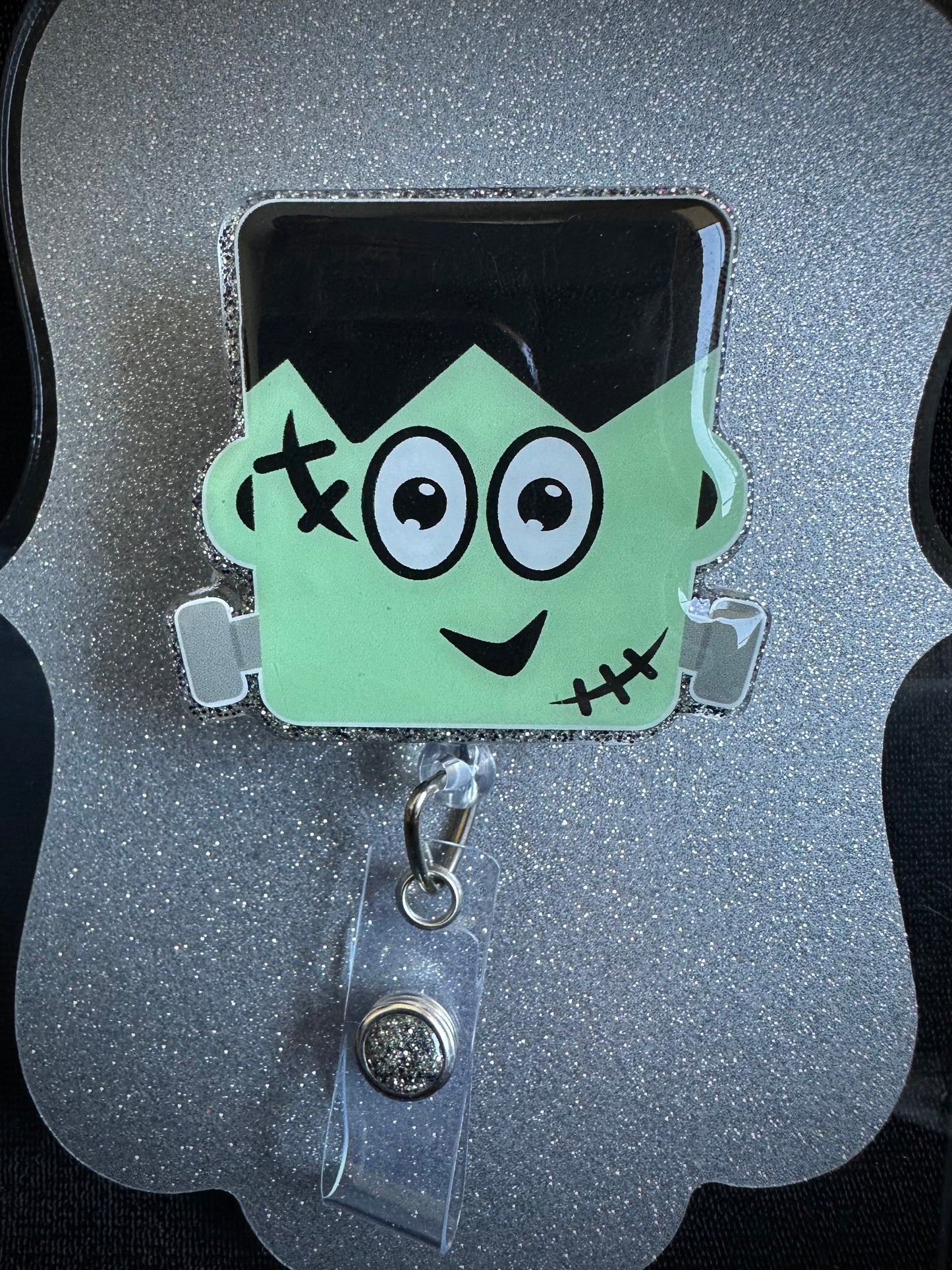 Frankenstein Halloween Badge Reel, Cute Nurse, Teacher or Office Staff Gift, Retractable Alligator Clip