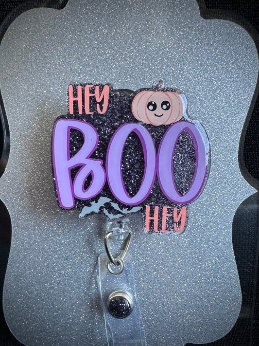 Hey Boo Hey Halloween Badge Reel, Funny Nurse, Teacher or Office Staff Gift, Retractable Alligator Clip