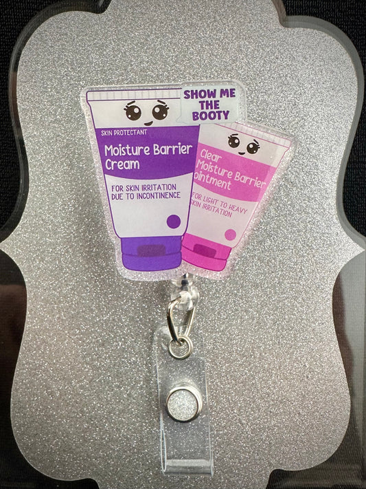 Show Me the Booty Moisture Barrier Badge Reel, Funny Nurse or Office Staff Gift, Retractable Alligator Clip