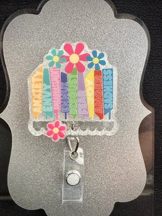 Emotions Badge Reel with slider, Cute Nurse, Teacher or Office Staff Gift, Retractable Alligator Clip