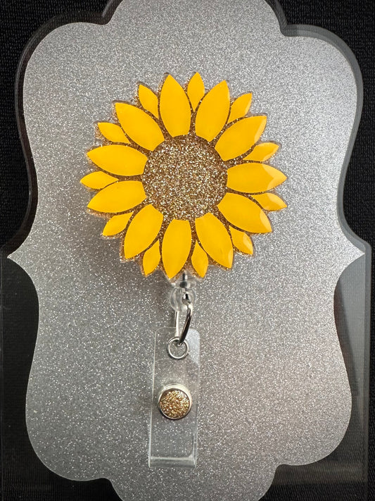 Sunflower Badge Reel, Pretty Nurse, Teacher or Office Staff Gift, Retractable Alligator Clip