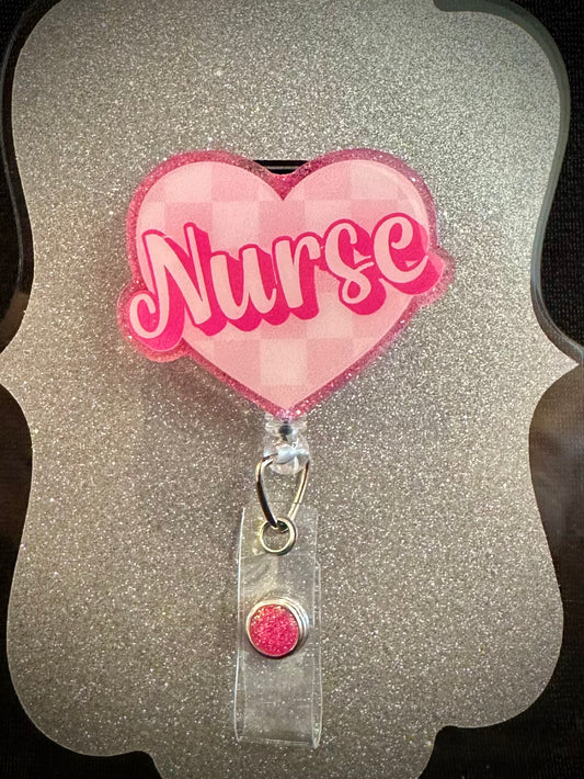 Checkered Nurse Heart Badge Reel, Beautiful Nurse or Office Staff Gift, Retractable Alligator Clip