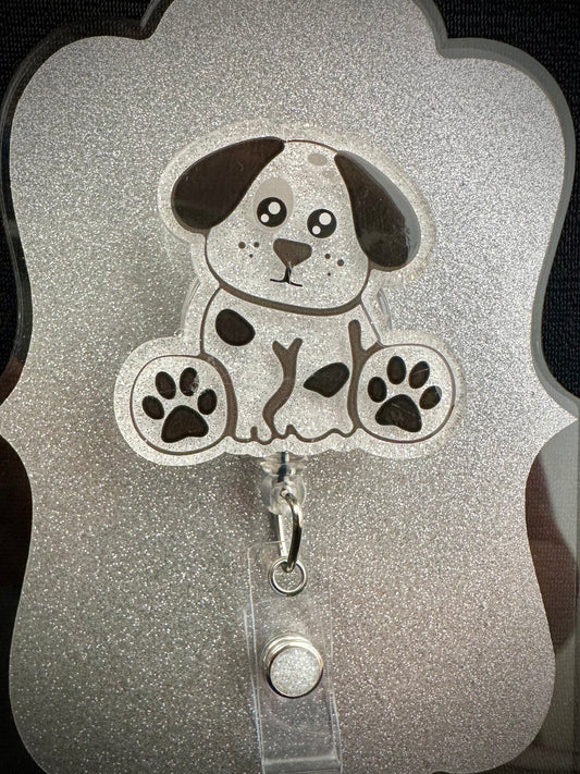 Sitting Dog Badge Reel, Beautiful Nurse, CNA or Office Staff Gift, Retractable Alligator Clip