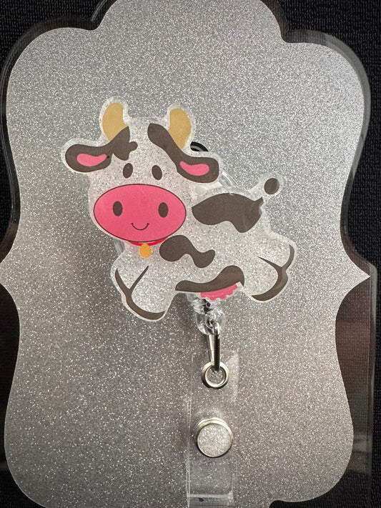 Jumping Cow Badge Reel, Beautiful Nurse, Teacher or Office Staff Gift, Retractable Alligator Clip