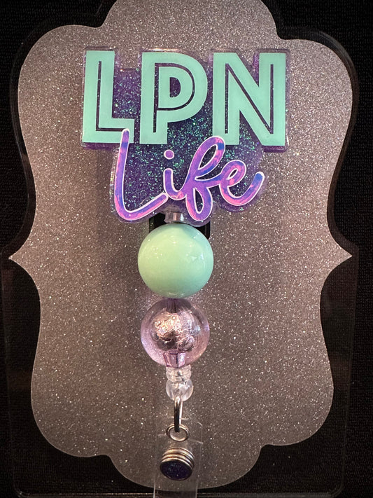 LPN Life Badge Reel with beads, Beautiful LPN Gift, Retractable Alligator Clip
