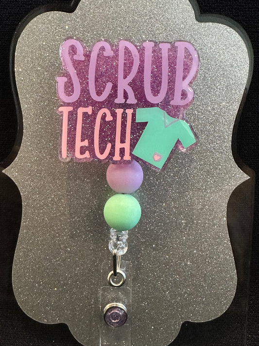 Scrub Tech Badge Reel with beads, Beautiful Scrub Tech Gift, Retractable Alligator Clip